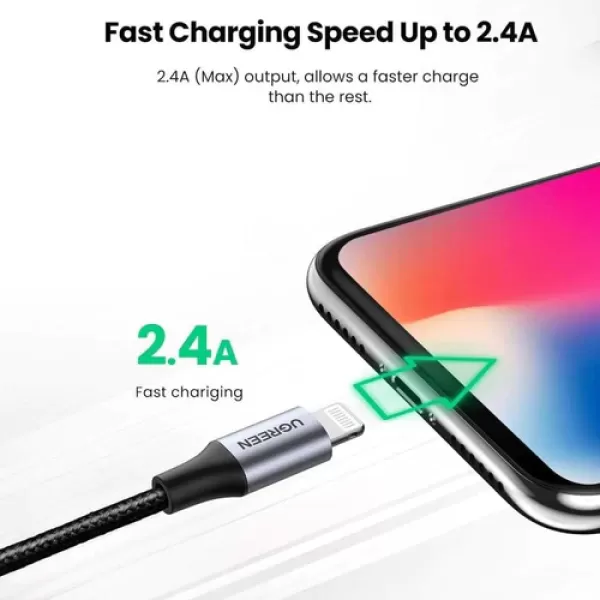 UGREEN US199 (60156) Lightning to USB Cable Aluminum Case with Braided 1m (Black) image 4