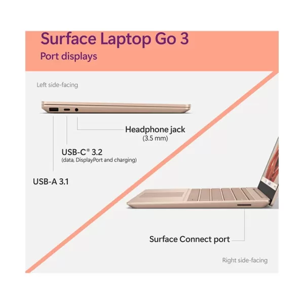 Microsoft Surface Laptop Go 3 Intel Core i5 1235U 8GB RAM, 256GB SSD 12.4 Inch PixelSense MultiTouch Display Sandstone Surface Go Laptop image 4