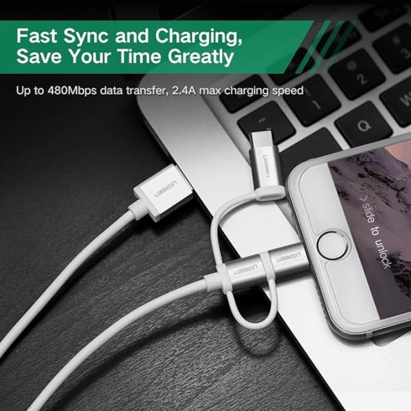 UGREEN US186-80825 Alu Case 1m Braided 3-in-1 Lightning Cable (SILVER) image 3