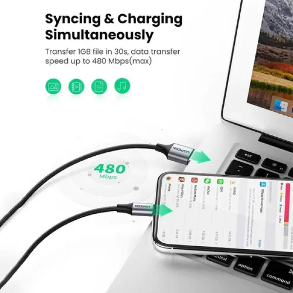 UGREEN US199 (60156) Lightning to USB Cable Aluminum Case with Braided 1m (Black) image 7