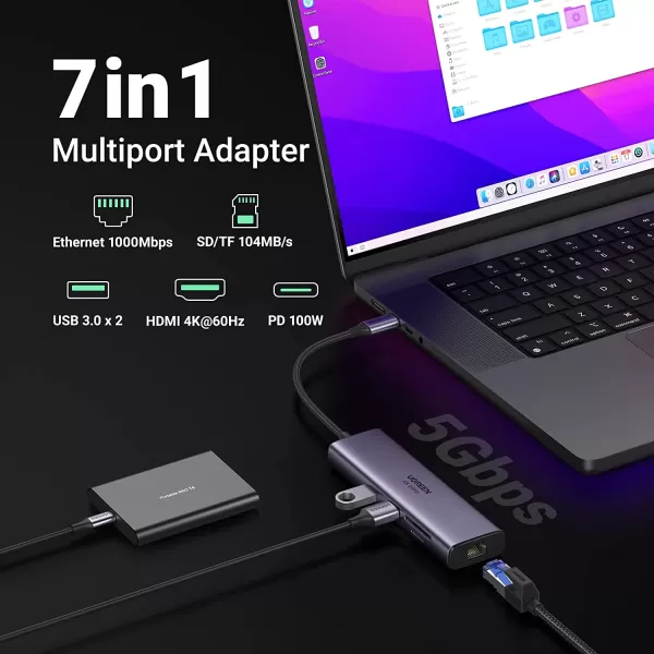 UGREEN CM512 (90568) USB-C 7-in-1 Multifunction Adapter with 4K HDMI & Ethernet image 7