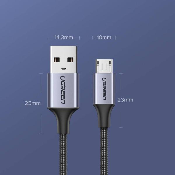 UGREEN US290 (60148) USB 2.0 A to Micro USB Cable Nickel Plating Aluminum Braid 2m (Black) image 2