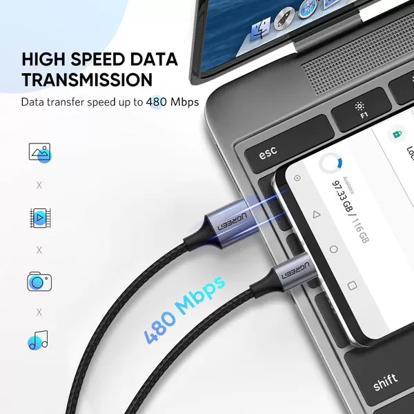 UGREEN 60128 USB-C Male To USB 2.0 A Male Cable - 2M image 2