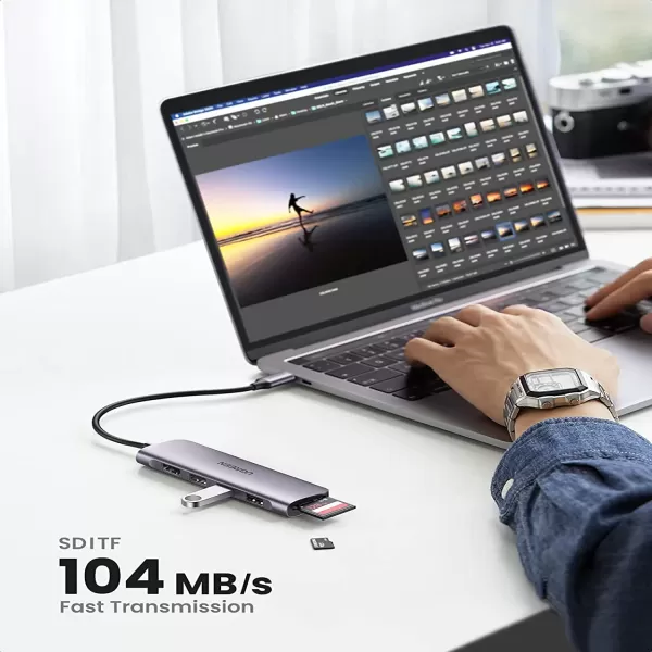 UGREEN CM195 (70411) (6-in-1) USB-C to 2 Ports USB3.0-A Hub + HDMI + TF/SD Hub image 6