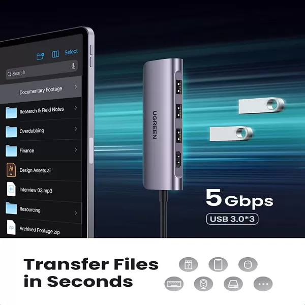 UGREEN CM511 (20956A) 6-in-1 USB-C TO USB Multifunction Hub image 2