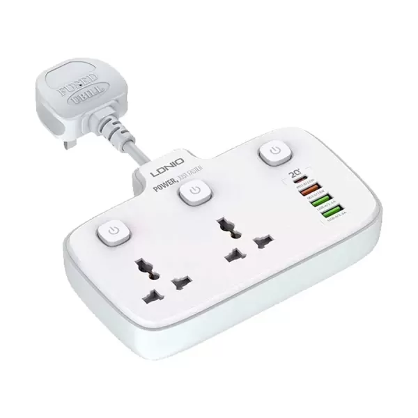 Ldnio 3 Pin 2 Port White Power Strip SC2413 image 2