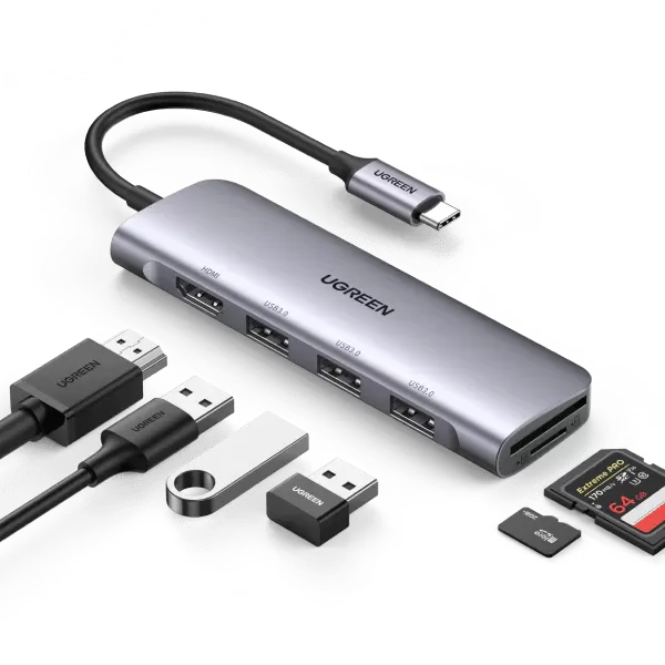 UGREEN CM195 (70411) (6-in-1) USB-C to 2 Ports USB3.0-A Hub + HDMI + TF/SD Hub image 5