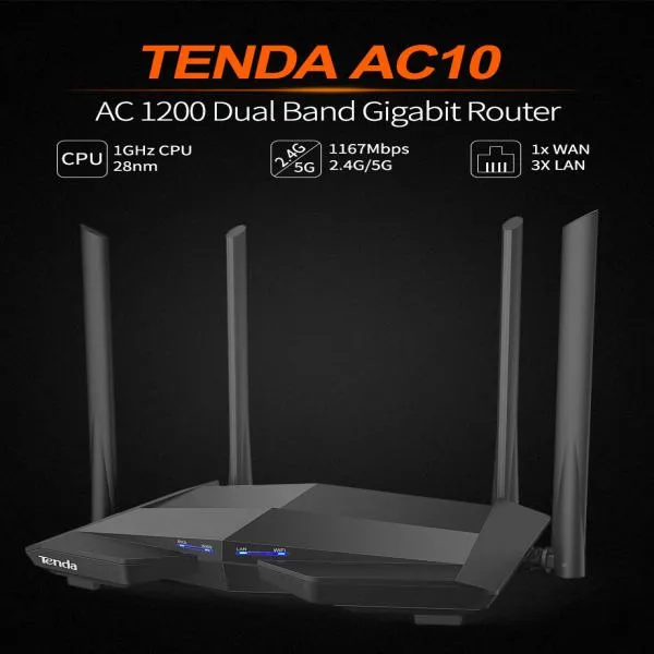 Tenda AC10 AC1200 Dual Band 4 Anteena 1200Mbps Gigabit WiFi Router image 3